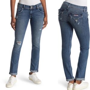 Hudson Jeans Straight Leg Distressed Medium Blue Denim